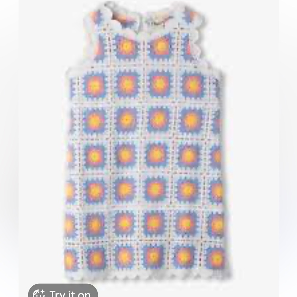NEW HATLEY girls' buttercup sleeveless crochet dress in blue multi